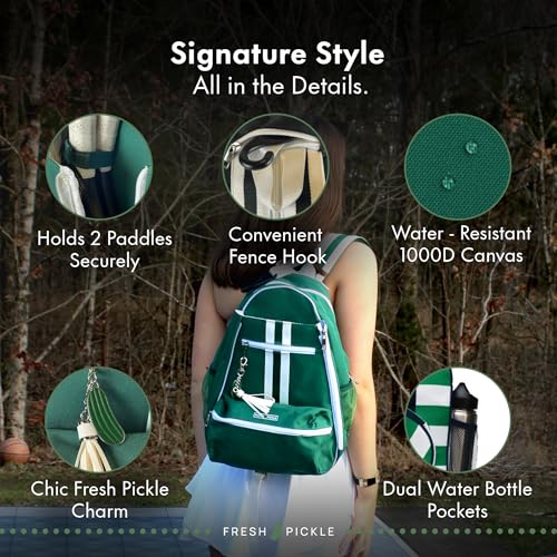Teddi Pickleball Backpack Grn/wh- Large Capacity Pickleball Bags for Women - Durable 1000D Nylon, Multipurpose Paddle Case with Multiple Pockets, Stylish Paddle Bag - color: green