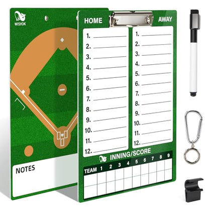 WISYOK Double-Sided Dry Erase Clipboard for Coaches, Baseball, Softball Lineup Board with Marker - style: Baseball