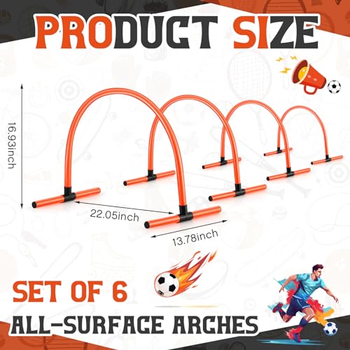 Foilswirl 6 Pcs Indoor Training Arches with Removable Base Soccer Passing Arcs Turf Arches Indoor Soccer Training Equipment Footwork and Kicking Drills for Football Basketball Practice