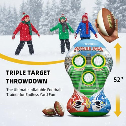 52" Inflatable Football Target Toss Game for Kids - Large Indoor Outdoor Party Games & Football Toys with 2 Laced Footballs & Pump - Quarterback Training Sports Gifts for Boys Ages 3 4 5 6 7 8-12