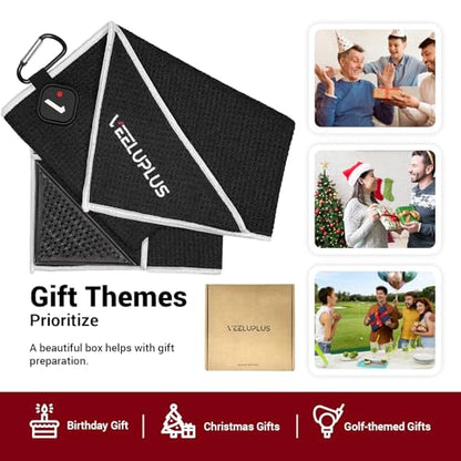 4-in-1 Magnetic Golf Towel with Brush & Cleaning Pocket - Premium Construction Golf Towel- Super Strong Golf Club Cleaner- Microfiber Waffle Design-15.7" X 23.6" Golf Accessories and Gifts for Men - color: Black
