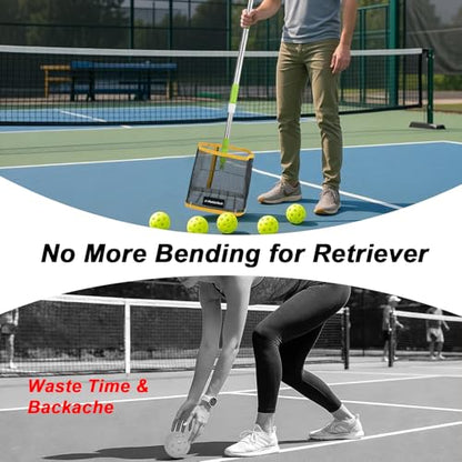 PICKLETECH Pickleball Ball Picker Upper - Tennis Balls Hoppers, 20-Ball Large Capacity | 24-34" Telescopic Stainless Steel Handle | Lightweight Portable for Outdoor Courts Clearance