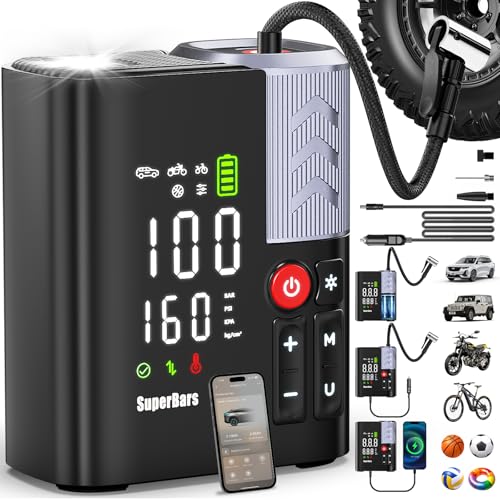 Tire Inflator Portable Air Compressor, 48LPM 160PSI Fast Air Pump with APP Control, 7800mAh & 12V DC Dual Power, Auto Shut-Off, Cordless Pump for Car Tires, SUV, Pickup, Bike, Lawnmower