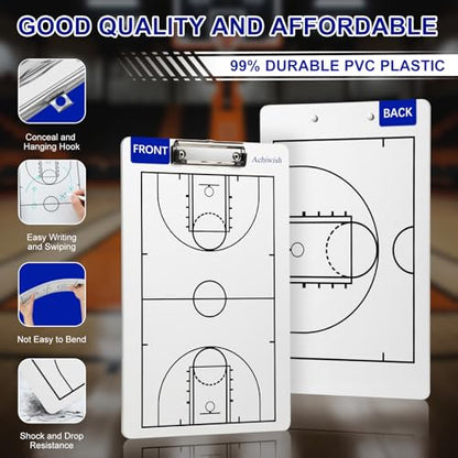 Basketball Clipboard for Coaches, Premium Durable Dry Erase Basket Ball White Board, Simplicity Sharpens Focus, Tactical Basketballs Coaching Clip Boards, Sporting Goods Clipboards, Achiwish