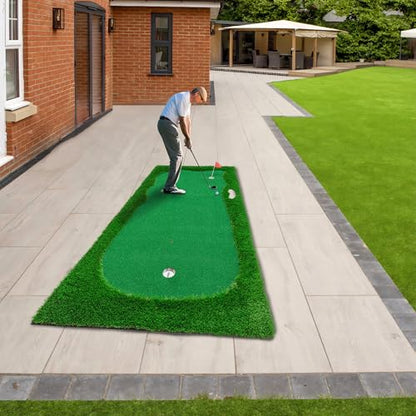 Golf Putting Green Mat, Large Professional Golf Training Mat with 3 Holes, 3 Flags,1 Movable Cup and 2 Slope Pad for Indoor Outdoor Putting Practice - size: 5x10 ft