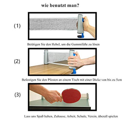 Table Tennis Nets, Retractable Ping Pong Net and Post with Clamps for Any Table, Adjustable Length 175 (max) x 14.5 cm