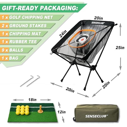 SENSECLUB Foldable Chipping Net with Mat & Balls, Indoor Golf Practice Chipping Target, Backyard Golf Game & Gifts - style: Pro Net +Mat +Balls