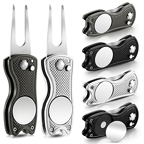 Skylety 6 Packs Golf Repair Tool Stainless Steel Foldable Golf Divot Tool Magnetic Button Ball Marker - color: Black, Silver, Gray