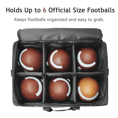 Football Ball Bag, Holds 6 Official Size Footballs, 900D Oxford Football Carrying and Storage Bag with Adjustable Dividers, Pockets and Shoulder Strap