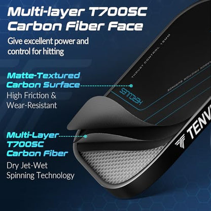 TENVINA Pickleball Paddles, Multi-Layer T700SC Textured Carbon Fiber Pickleball Paddle, Pickle Ball Paddle with Strong Spin & Power Surface, 4-Types of Shapes and Thicknesses, USAPA Approved - style: 2-Pack of Carbon-Elongated-16MM