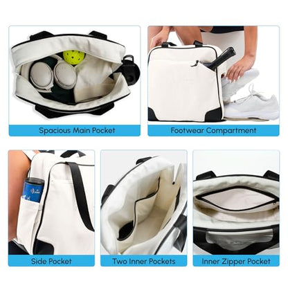 Avantic Pickleball Paddle Bag for Women & Men - 2-in-1 Canvas Backpack and Tote with Paddle Pocket, Shoe Compartment, Vegan Leather