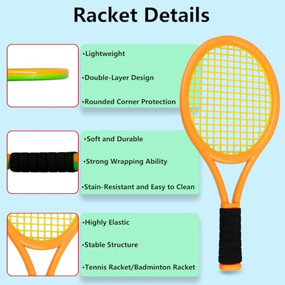 Kids Tennis Racket 17 Inch Lightweight for Junior Toddlers - Includes 2 Tennis Balls, 2 Sponge Balls, 4 Shuttlecocks & Carry Bag - color: Green & Orange