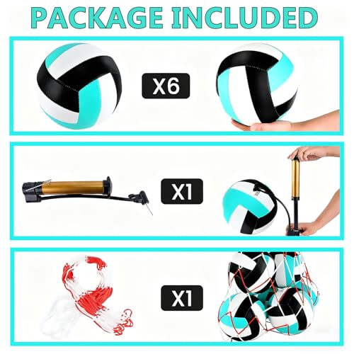 6 Pack Volleyballs Official Size 5, Waterproof Soft Bulk Recreational Volley Balls with Pump and Net Bag for Indoor Outdoor Beach Sand Water Pool Game Training Match for Beginner