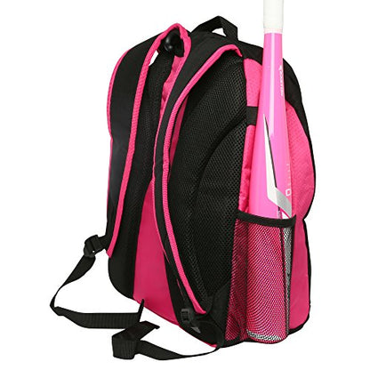 Athletico Youth Baseball Bag - Bat Backpack for Baseball, T-Ball & Softball Equipment & Gear | Holds Bat, Helmet, Glove | Fence Hook - color: Pink