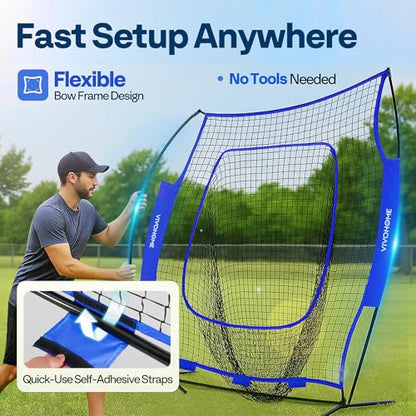 VIVOHOME Baseball Softball Batting Net - 7x7 Ft Baseball Backstop, Softball Practice Net for Hitting, Pitching, Throwing with Batting Tee and Carry Bag - style: 7 x 7 ft Blue Net with Tee