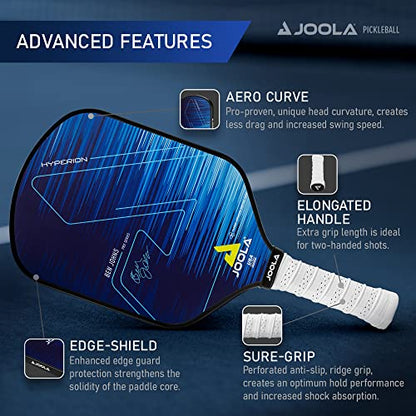 JOOLA Ben Johns CAS 16mm Carbon Fiber Pickleball Paddle - CAS Surface Tech - Control & Power Paddle - USAP Approved - Aero Curve - Feel-Tec Pure Grip - NFC Chip - color: Blue with Cover, size: Hyperion