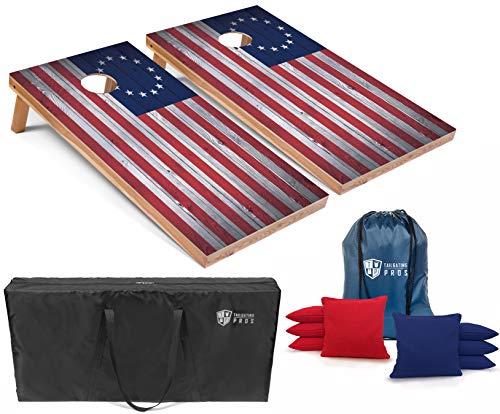 Tailgating Pros Regulation Flag Cornhole Board Sets Includes 8 Bean Bags and Carrying Totes 4'x2' Flag Toss Game Several Corn Hole Board Designs to Choose from! - color: 13 Stars Flag