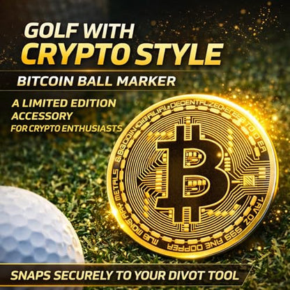 Bitcoin Golf Divot Repair Tool, All-Metal Golf Accessories - 3- in-1 Golf Multitool (Divot Tool, Ball Marker, Club Holder) | Foldable with with Pop-up Button & Magnetic Ball Marker