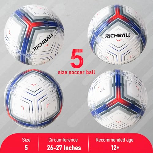 Richball Soccer Ball Size 5 with Pump, Soccer Ball Durable TPU, Official Size & Weight, Indoor Outdoor Practice Training, Original Design Great Soccer Gift