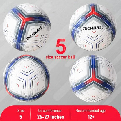 Richball Soccer Ball Size 5 with Pump, Soccer Ball Durable TPU, Official Size & Weight, Indoor Outdoor Practice Training, Original Design Great Soccer Gift