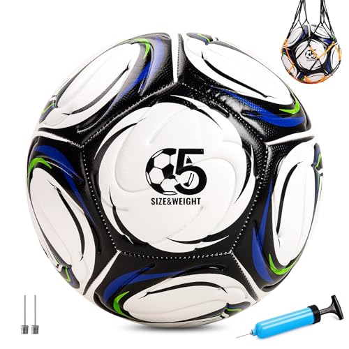 Soccer Ball Size 5 Size 4 with Pump Deflated, Official Size and Weight Long-Lasting Soccer Ball for Youth Teens Adult, Indoor Outdoor Training Practice Ball Games Sports Soccer Gifts with Mesh Bag