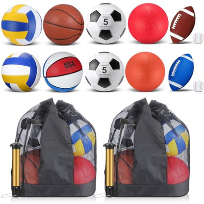 Deekin 12 Pcs Assorted Sport Ball Set for Youth Adult Official Size Basketball Football Volleyball Soccer Baseball Playground Ball with Bag and Pump Gifts