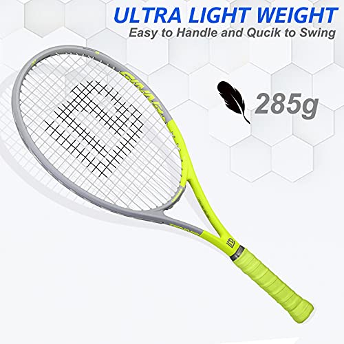 Adults Tennis Racket 2 Pack, Durable 27 Inch Coupled Tennis Racquet Light-Weight, Pre-Strung and Regrip, Suitable for Beginners to Intermediate Players - color: Yellow+Gray