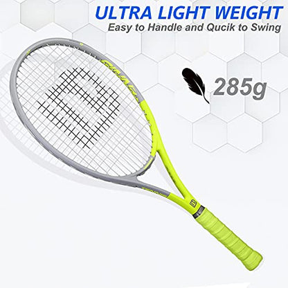Adults Tennis Racket 2 Pack, Durable 27 Inch Coupled Tennis Racquet Light-Weight, Pre-Strung and Regrip, Suitable for Beginners to Intermediate Players - color: Yellow+Gray
