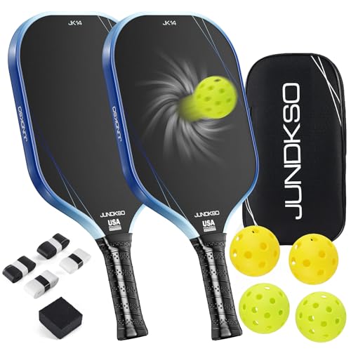 Pickleball Paddles Set of 2 - Carbon Fiber Pickle Ball Paddle Composite -USAPA Approved Pickle Racket -14mm Lightweight Honeycomb Core -with Strong Spin -Men's and Women's Outdoor Indoor Game Set Blue