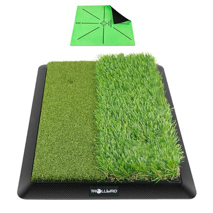 Dual-Turf Golf Hitting Mat with Replaceable Velvet Mat Golf Training Accessories for Swing Path Feedback 12.6"x16.5" Golf Practice Trainer Matt for Men Women Kids