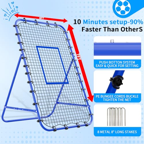 Adjustable Volleyball Rebounder Net 7x4 FT - Ultimate Training Equipment for Volleyball & Lacrosse Enhanced Bouncing System for Volleying, Bumping, and Spiking Drills - color: Blue