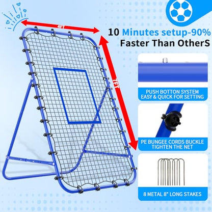 Adjustable Volleyball Rebounder Net 7x4 FT - Ultimate Training Equipment for Volleyball & Lacrosse Enhanced Bouncing System for Volleying, Bumping, and Spiking Drills - color: Blue