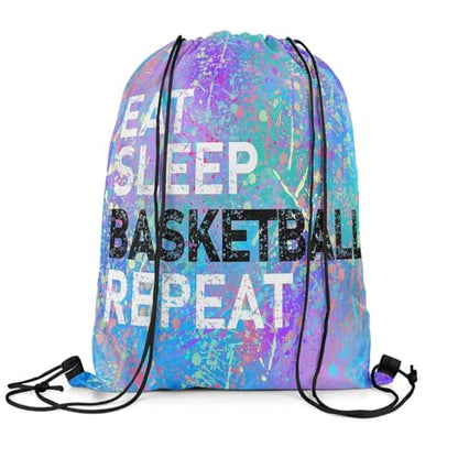 Castle Fairy Eat Sleep Basketball Repeat Drawstring Backpack,Camouflage Colorful Graffiti String Bag Shoulder Bags,Purple Blue Tie Dye Drawstring Bags for Picnic Gym Sport Travel - color: Purple 4