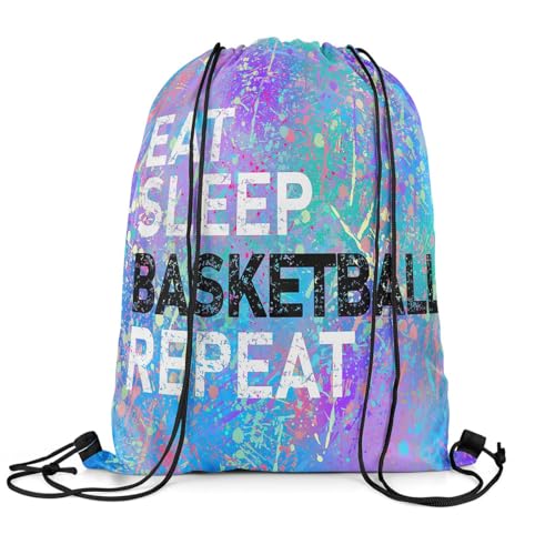 Castle Fairy Eat Sleep Basketball Repeat Drawstring Backpack,Camouflage Colorful Graffiti String Bag Shoulder Bags,Purple Blue Tie Dye Drawstring Bags for Picnic Gym Sport Travel - color: Purple 4