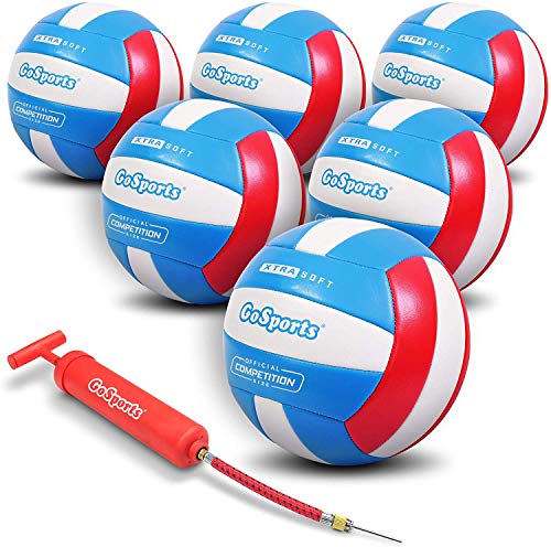 GoSports Soft Touch Recreational Volleyballs - Single or 6 Pack - Regulation Size for Indoor or Outdoor Play - Includes Ball Pump - color: 6 Pack
