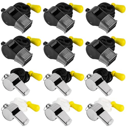 12 Pack Sport Whistles with Lanyar for Coaches, Referees and Officials, Loud Crisp Sound - color: 12 Pcs(6 silver+6 black)