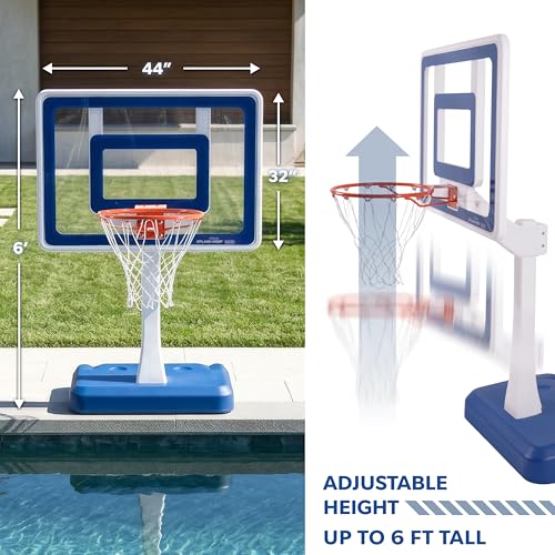 GoSports Splash Hoop Elite - Adjustable Height or Fixed Post - Pool Hoop Basketball Game with Water Weighted Base, Regulation Steel Rim and 2 Pool Basketballs - color: Elite Adjustable - Blue