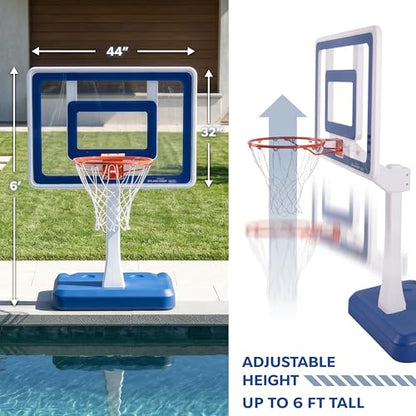 GoSports Splash Hoop Elite - Adjustable Height or Fixed Post - Pool Hoop Basketball Game with Water Weighted Base, Regulation Steel Rim and 2 Pool Basketballs - color: Elite Adjustable - Blue
