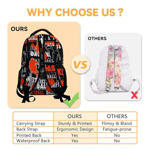 Mercuryelf Basketball Backpack for Boys Girls, 16 Inch Black Backpacks for School Travel, Cool Lightweight Bookbag for Kids