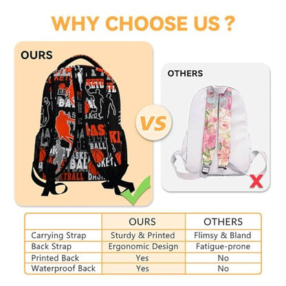 Mercuryelf Basketball Backpack for Boys Girls, 16 Inch Black Backpacks for School Travel, Cool Lightweight Bookbag for Kids