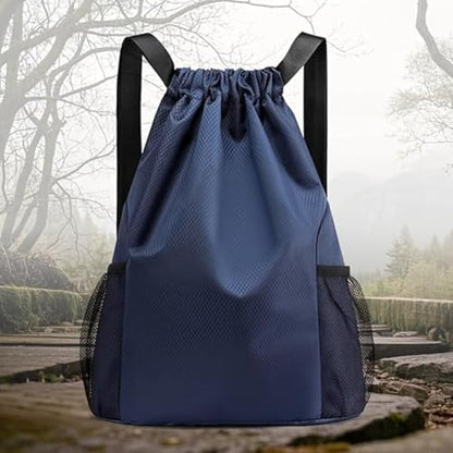 Unisex Drawstring Basketball Backpack with Side Pockets, Waterproof Lightweight & Durable Sack Bag for Sports & Gym - color: Grey