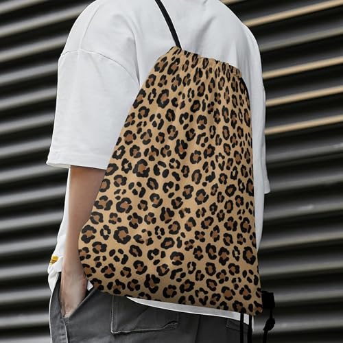 Theft Proof Cinch Sack Drawstring Backpack Water Resistant for Camping Travel Sports Gear Men Women, Wild Cheetah Leopard Print Bags - color: Picture (359)