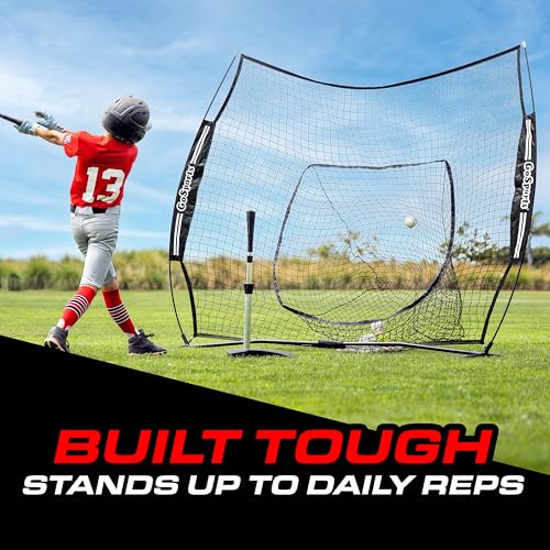 GoSports 6 x 6 ft Youth Baseball & Softball Net - Practice Hitting & Pitching Net with Bow Type Frame, Carry Bag and Strike Zone