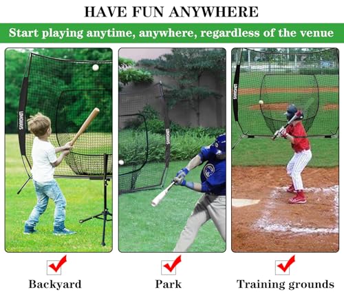 7x7ft/8x8ft Baseball Softball Net with Steel Frame for Batting, Hitting, Pitching, Portable Baseball Batting Net with Carry Bag, Great for All Levels - size: 7FT Black