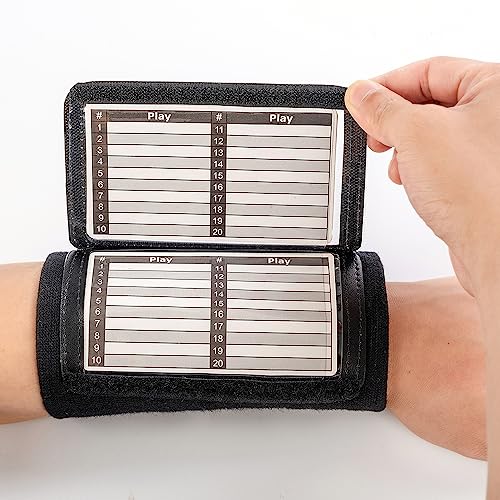 Wrist Guards Quarterback Playbook Wristband - 3 Playsheets - Perfect for Tackle and Flag Football(Audlt,Black)