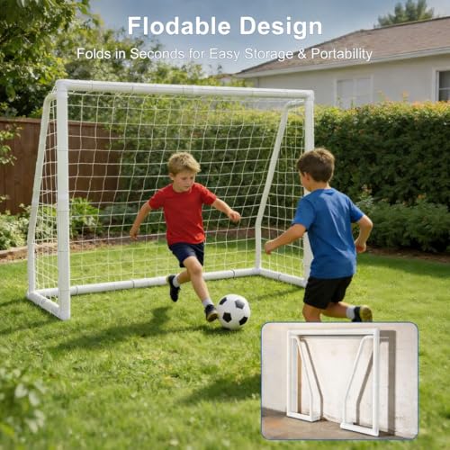 MOPHOTO Soccer Goal, 6X4/8x6/10x6.5/12x6/16x7/18.5x6.5/21x7/24x8ft Soccer Goals for Backyard, Full Size Soccer Goal for Teens & Adults Training - size: 8x6FT, style: PVC-Foldable