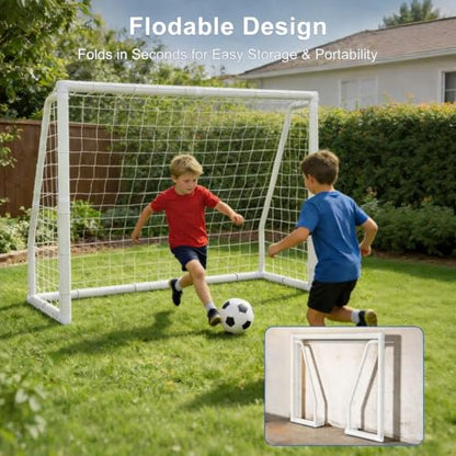 MOPHOTO Soccer Goal, 6X4/8x6/10x6.5/12x6/16x7/18.5x6.5/21x7/24x8ft Soccer Goals for Backyard, Full Size Soccer Goal for Teens & Adults Training - size: 8x6FT, style: PVC-Foldable