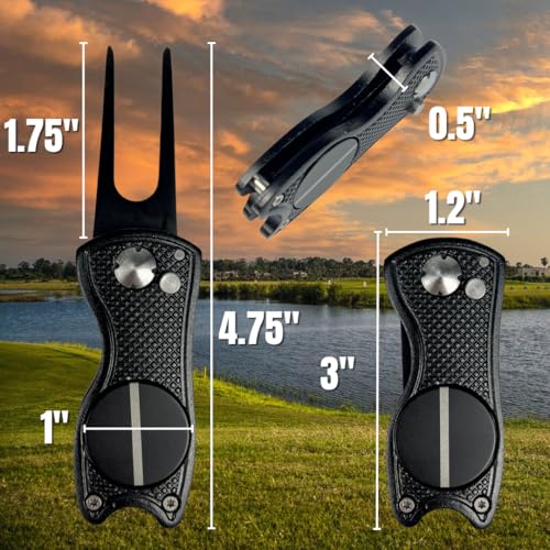 Against The Grain 5-in-1 Black Metal Golf Divot Tool with Magnetic Ball Marker, Includes Divot Repair Tool & Ball Marker - style: 2 Pack
