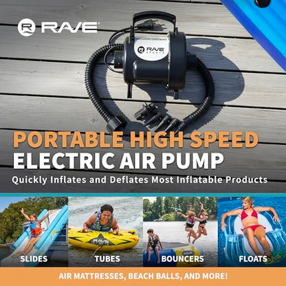 Rave Sports Electric Air Pump – Portable High Speed Inflator/Deflator for Inflatables, Water Slides, Air Mattresses & Pool Toys with 5 Adaptors