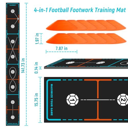 Soccer Training Mat with Integrated Ladder & Cones | 4-in-1 Football Footwork Agility Trainer for Team Practice | Non-Slip Speed & Ball Control Exercise Mat